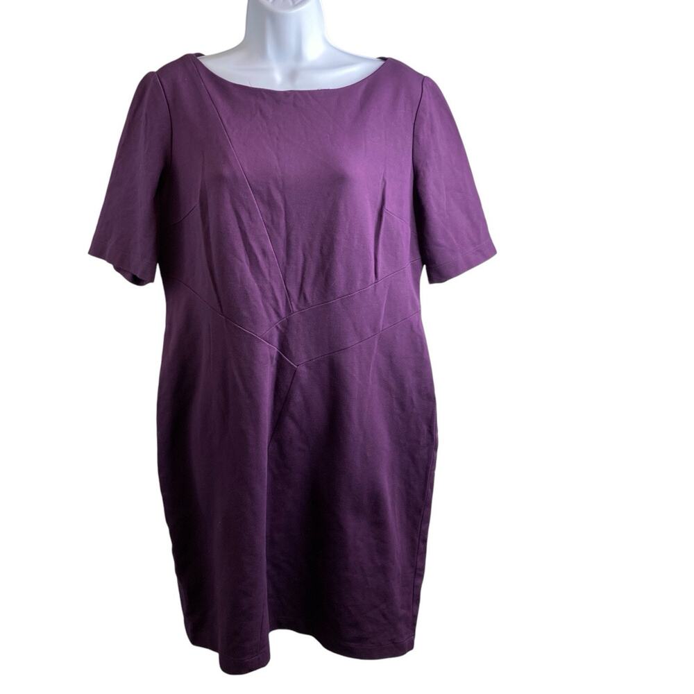 Lafayette 148 Purple Shift‎ Dress Size 14 Petite Stretchy Classic Old Money